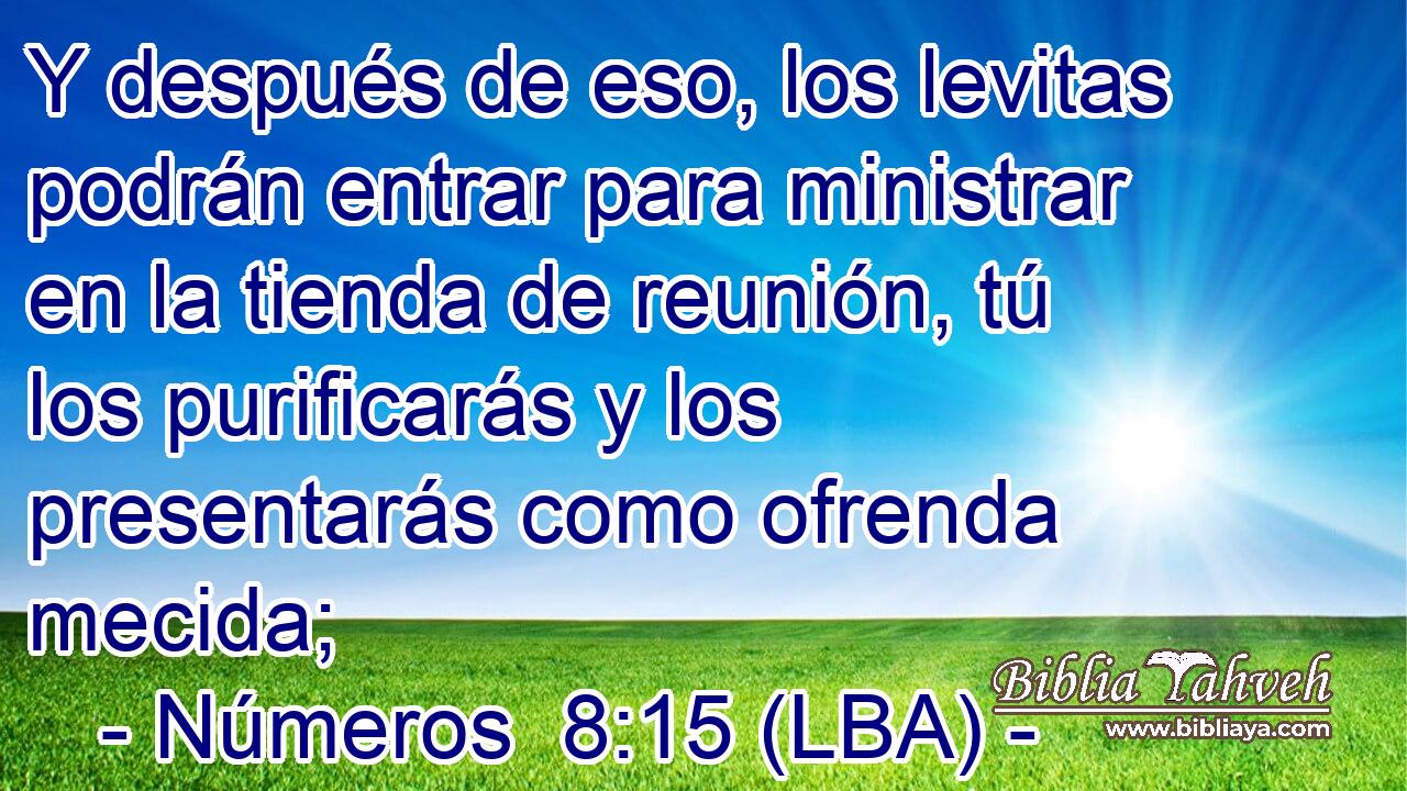 Y después de eso, los levitas podrán entrar para ministrar en la tienda de reunión, tú los purificarás y los presentarás como ofrenda mecida;