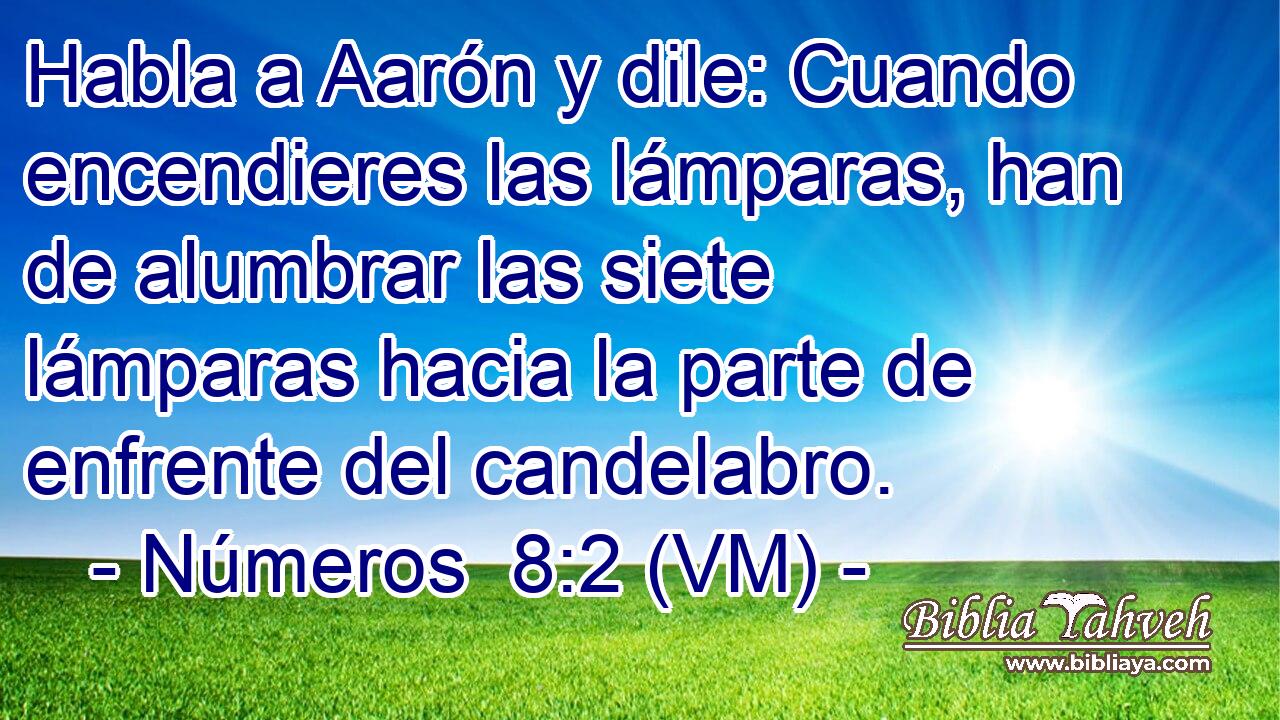  Habla a Aarón y dile: Cuando encendieres las lámparas, han de alumbrar las siete lámparas hacia la parte de enfrente del candelabro. 