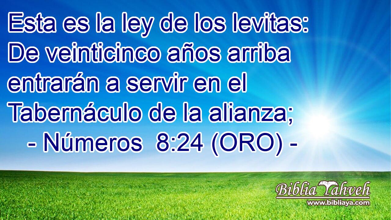  Esta es la ley de los levitas: De veinticinco años arriba entrarán a servir en el Tabernáculo de la alianza; 