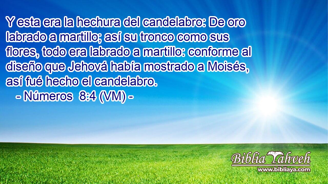  Y esta era la hechura del candelabro: De oro labrado a martillo; así su tronco como sus flores, todo era labrado a martillo: conforme al diseño que Jehová había mostrado a Moisés, así fué hecho el candelabro. 