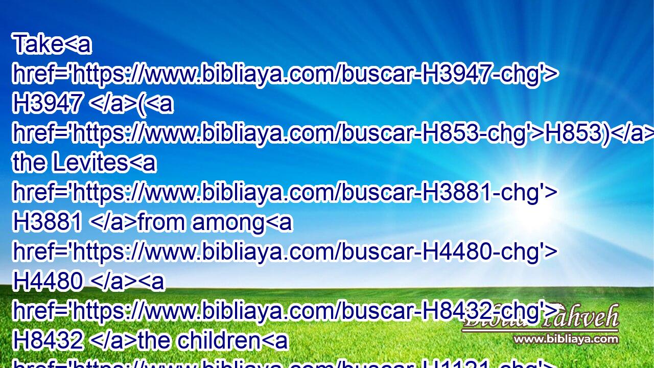 Take H3947 (H853) the Levites H3881 from among H4480  H8432 the children H1121 of Israel, H3478 and cleanse H2891 them.