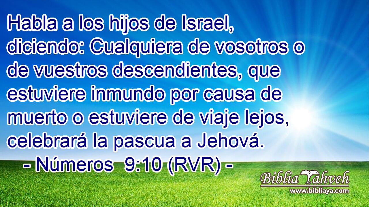 Habla a los hijos de Israel, diciendo: Cualquiera de vosotros o de vuestros descendientes, que estuviere inmundo por causa de muerto o estuviere de viaje lejos, celebrará la pascua a Jehová.