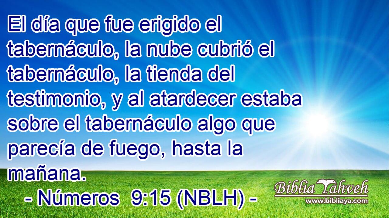  El día que fue erigido el tabernáculo, la nube cubrió el tabernáculo, la tienda del testimonio, y al atardecer estaba sobre el tabernáculo algo que parecía de fuego, hasta la mañana. 