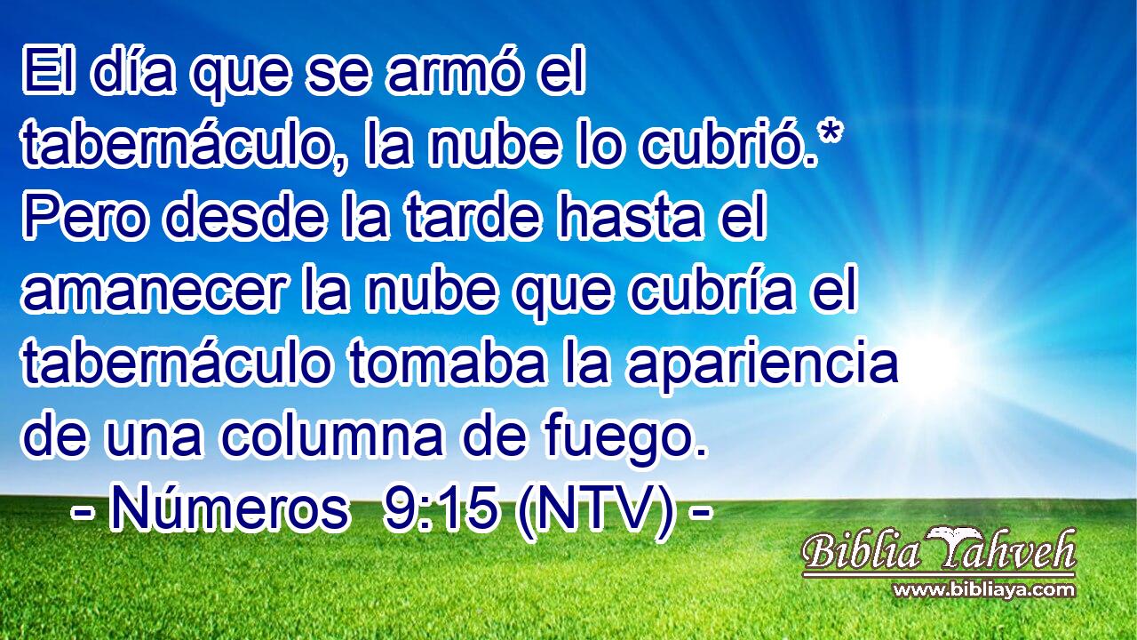El día que se armó el tabernáculo, la nube lo cubrió.* Pero desde la tarde hasta el amanecer la nube que cubría el tabernáculo tomaba la apariencia de una columna de fuego.