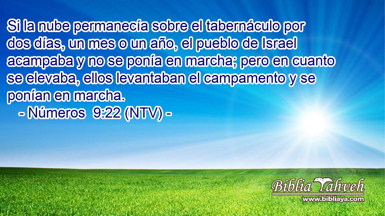 Si la nube permanecía sobre el tabernáculo por dos días, un mes o un año, el pueblo de Israel acampaba y no se ponía en marcha; pero en cuanto se elevaba, ellos levantaban el campamento y se ponían en marcha.