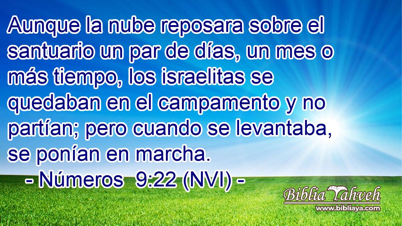 Aunque la nube reposara sobre el santuario un par de días, un mes o más tiempo, los israelitas se quedaban en el campamento y no partían; pero cuando se levantaba, se ponían en marcha. 