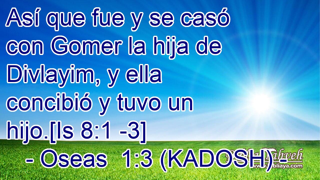  Así que fue y se casó con Gomer la hija de Divlayim, y ella concibió y tuvo un hijo.[Is 8:1 -3] 