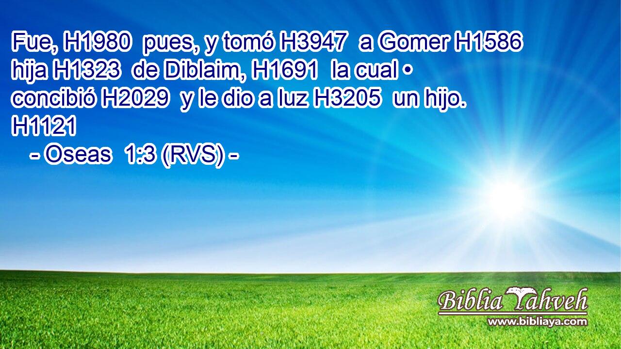 Fue, H1980  pues, y tomó H3947  a Gomer H1586  hija H1323  de Diblaim, H1691  la cual • concibió H2029  y le dio a luz H3205  un hijo. H1121  