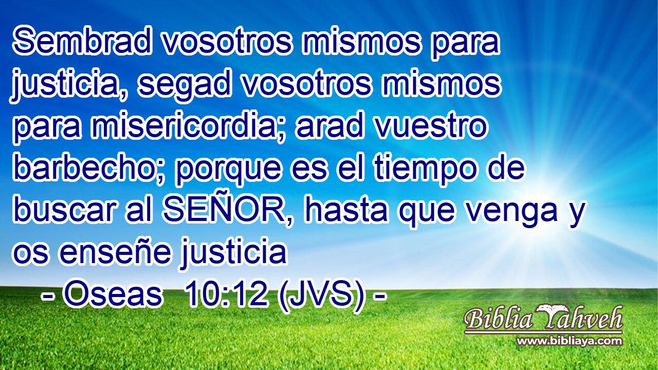 Sembrad vosotros mismos para justicia, segad vosotros mismos para misericordia; arad vuestro barbecho; porque es el tiempo de buscar al SEÑOR, hasta que venga y os enseñe justicia