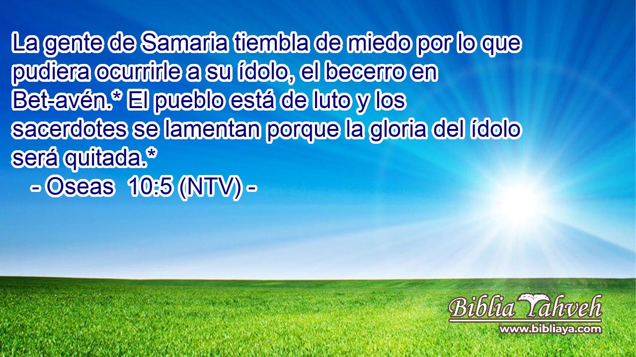 La gente de Samaria tiembla de miedo por lo que pudiera ocurrirle a su ídolo, el becerro en Bet-avén.* El pueblo está de luto y los sacerdotes se lamentan porque la gloria del ídolo será quitada.*