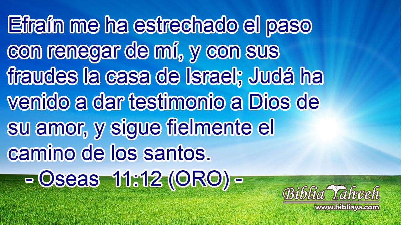  Efraín me ha estrechado el paso con renegar de mí, y con sus fraudes la casa de Israel; Judá ha venido a dar testimonio a Dios de su amor, y sigue fielmente el camino de los santos. 
