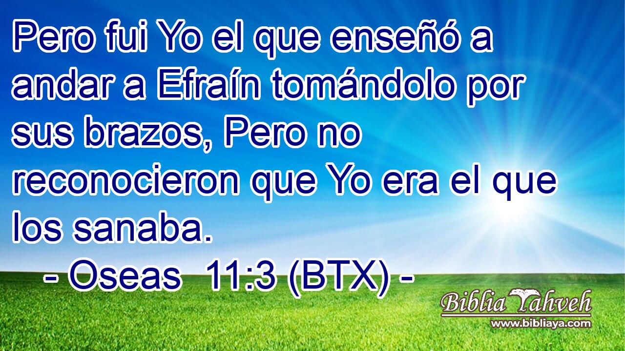 Pero fui Yo el que enseñó a andar a Efraín tomándolo por sus brazos, Pero no reconocieron que Yo era el que los sanaba.