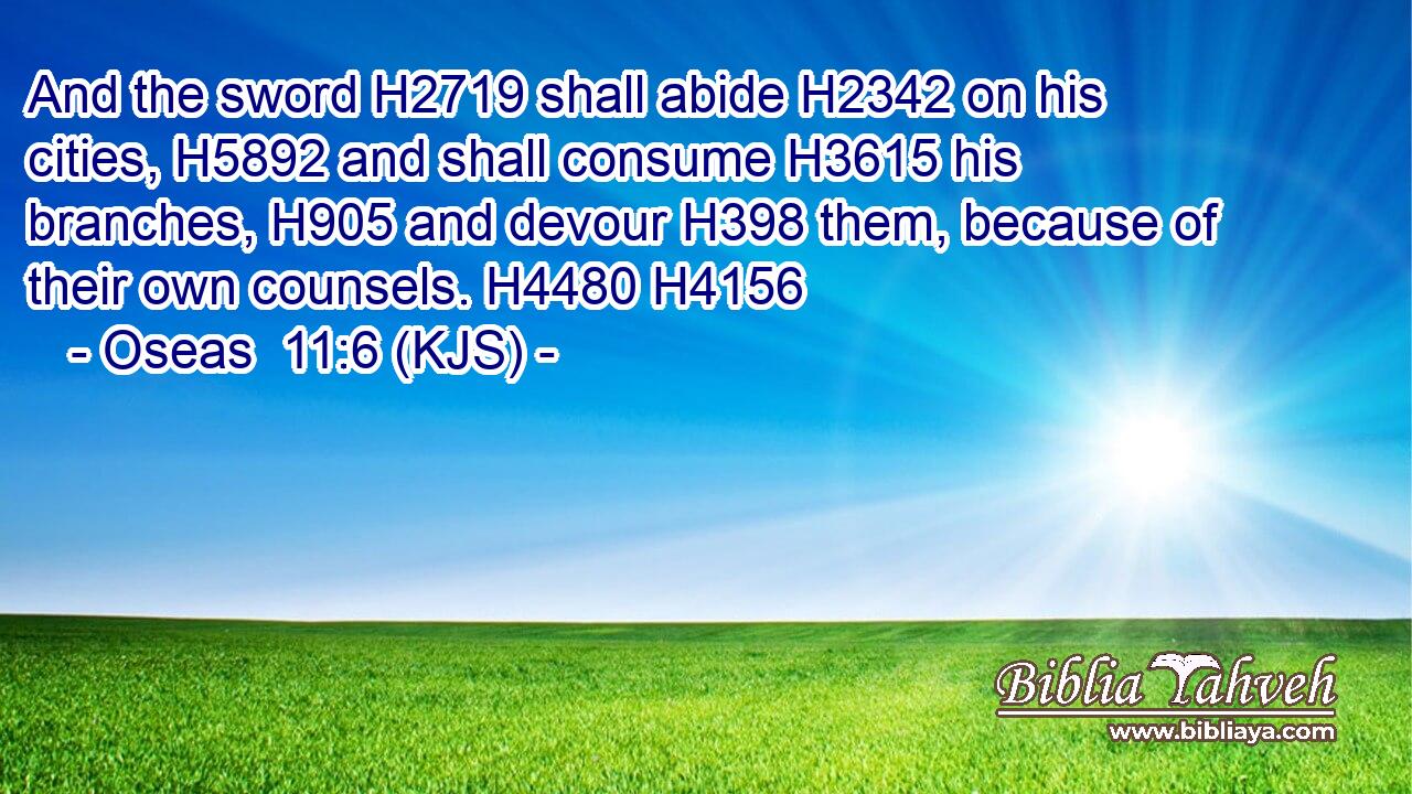 And the sword H2719 shall abide H2342 on his cities, H5892 and shall consume H3615 his branches, H905 and devour H398 them, because of their own counsels. H4480 H4156