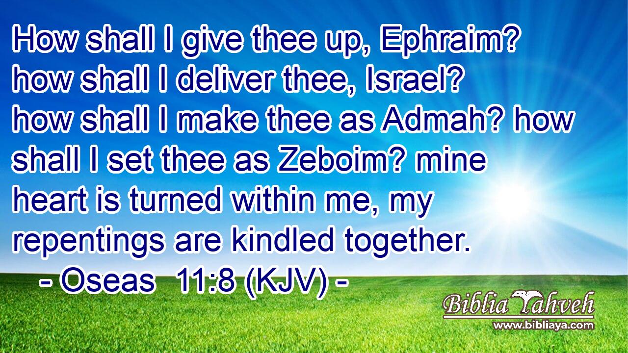 How shall I give thee up, Ephraim? how shall I deliver thee, Israel? how shall I make thee as Admah? how shall I set thee as Zeboim? mine heart is turned within me, my repentings are kindled together.