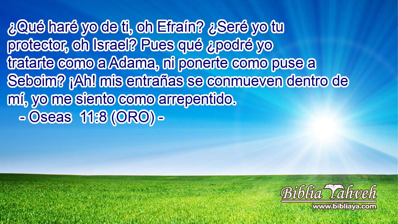  ¿Qué haré yo de ti, oh Efraín? ¿Seré yo tu protector, oh Israel? Pues qué ¿podré yo tratarte como a Adama, ni ponerte como puse a Seboim? ¡Ah! mis entrañas se conmueven dentro de mí, yo me siento como arrepentido. 