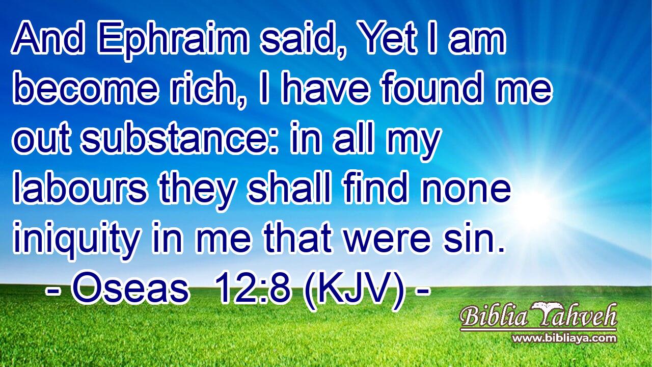 And Ephraim said, Yet I am become rich, I have found me out substance: in all my labours they shall find none iniquity in me that were sin.