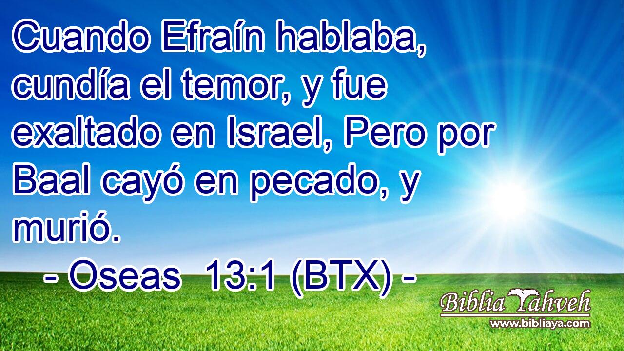Cuando Efraín hablaba, cundía el temor, y fue exaltado en Israel, Pero por Baal cayó en pecado, y murió.