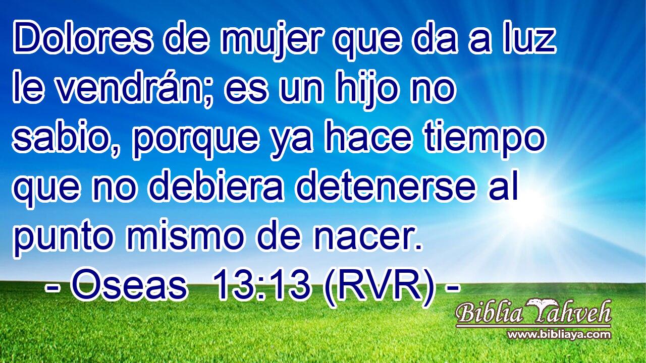 Dolores de mujer que da a luz le vendrán; es un hijo no sabio, porque ya hace tiempo que no debiera detenerse al punto mismo de nacer.