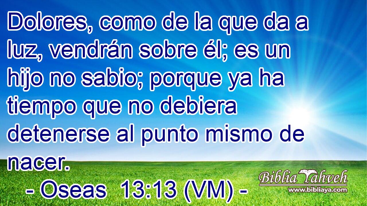  Dolores, como de la que da a luz, vendrán sobre él; es un hijo no sabio; porque ya ha tiempo que no debiera detenerse al punto mismo de nacer. 