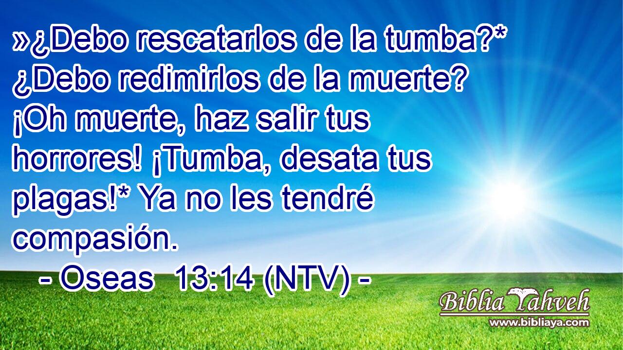 »¿Debo rescatarlos de la tumba?* ¿Debo redimirlos de la muerte? ¡Oh muerte, haz salir tus horrores! ¡Tumba, desata tus plagas!* Ya no les tendré compasión.