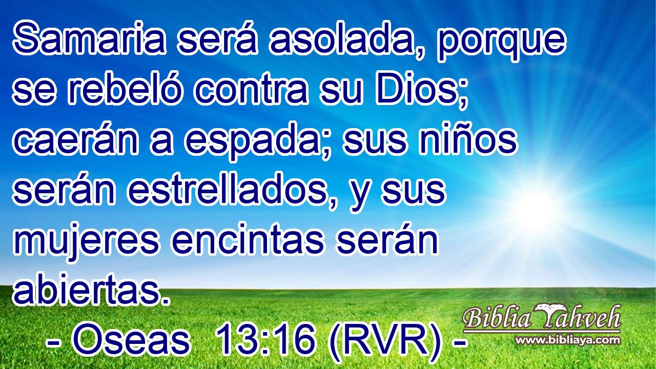 Samaria será asolada, porque se rebeló contra su Dios; caerán a espada; sus niños serán estrellados, y sus mujeres encintas serán abiertas.