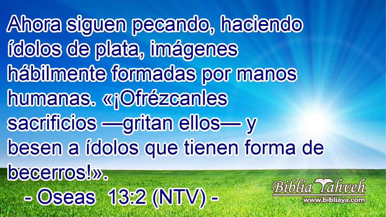 Ahora siguen pecando, haciendo ídolos de plata, imágenes hábilmente formadas por manos humanas. «¡Ofrézcanles sacrificios —gritan ellos— y besen a ídolos que tienen forma de becerros!».