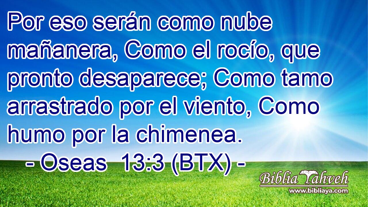 Por eso serán como nube mañanera, Como el rocío, que pronto desaparece; Como tamo arrastrado por el viento, Como humo por la chimenea.