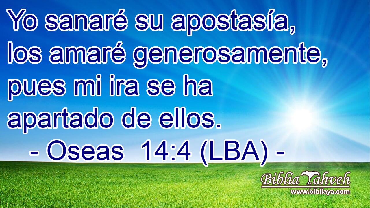 Yo sanaré su apostasía, los amaré generosamente, pues mi ira se ha apartado de ellos.