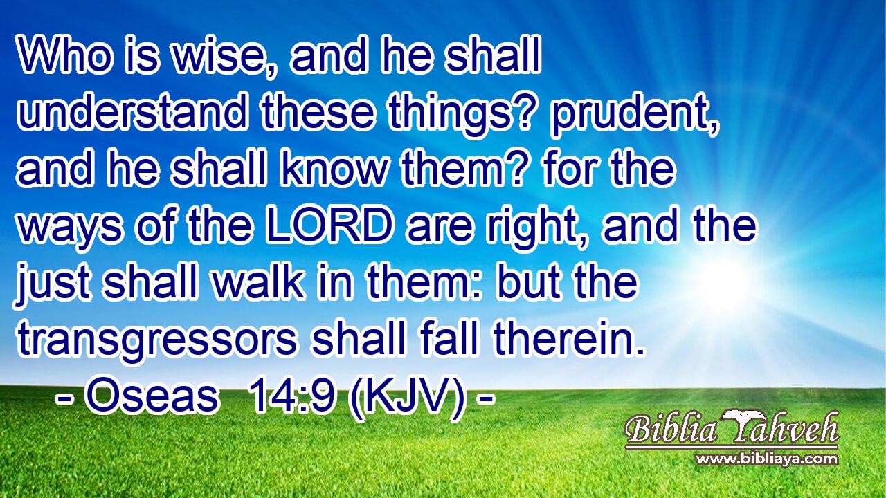 Who is wise, and he shall understand these things? prudent, and he shall know them? for the ways of the LORD are right, and the just shall walk in them: but the transgressors shall fall therein.