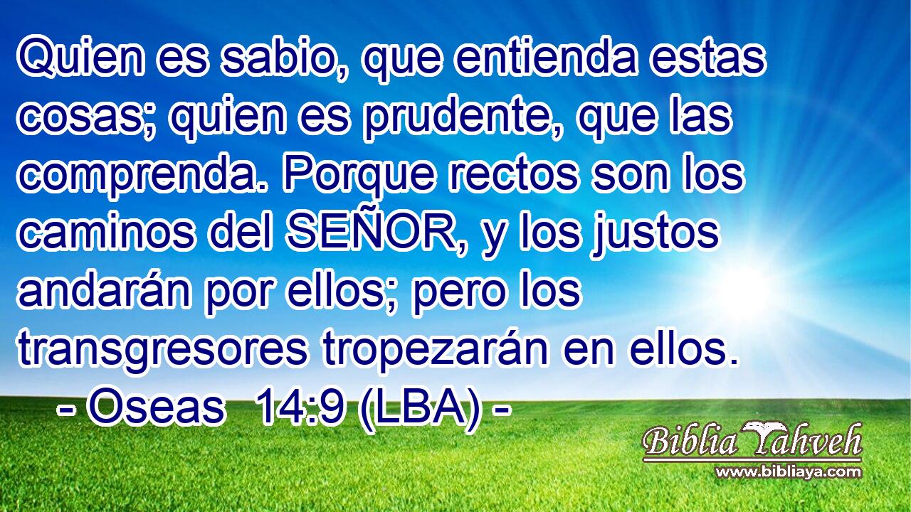 Quien es sabio, que entienda estas cosas; quien es prudente, que las comprenda. Porque rectos son los caminos del SEÑOR, y los justos andarán por ellos; pero los transgresores tropezarán en ellos.