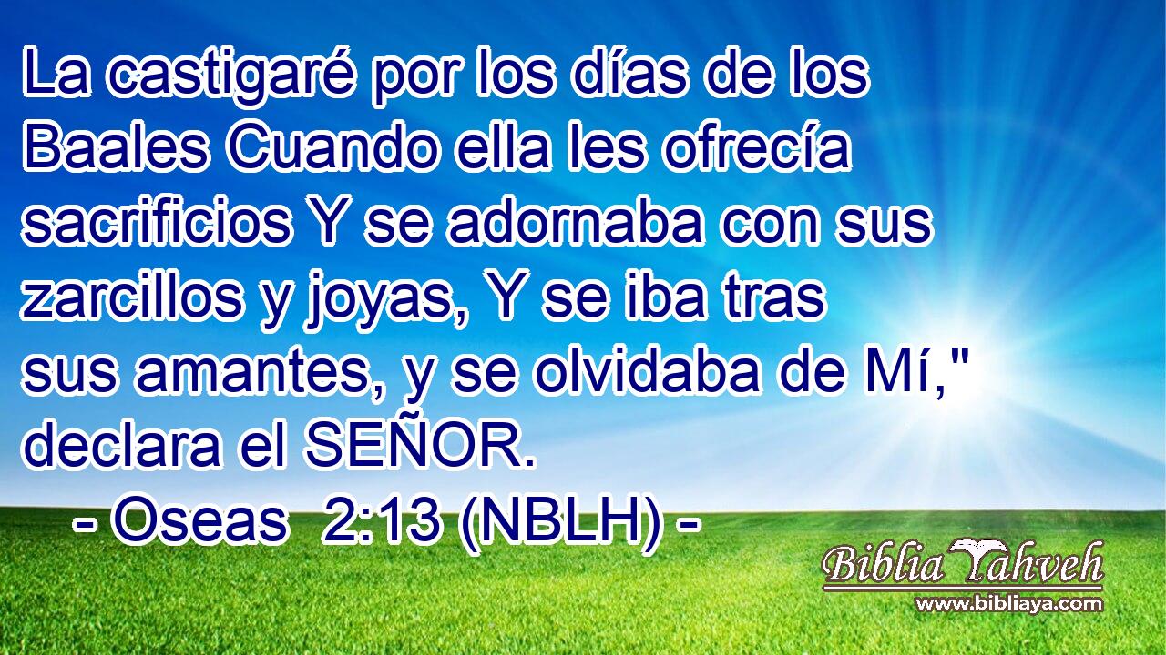  La castigaré por los días de los Baales Cuando ella les ofrecía sacrificios Y se adornaba con sus zarcillos y joyas, Y se iba tras sus amantes, y se olvidaba de Mí,