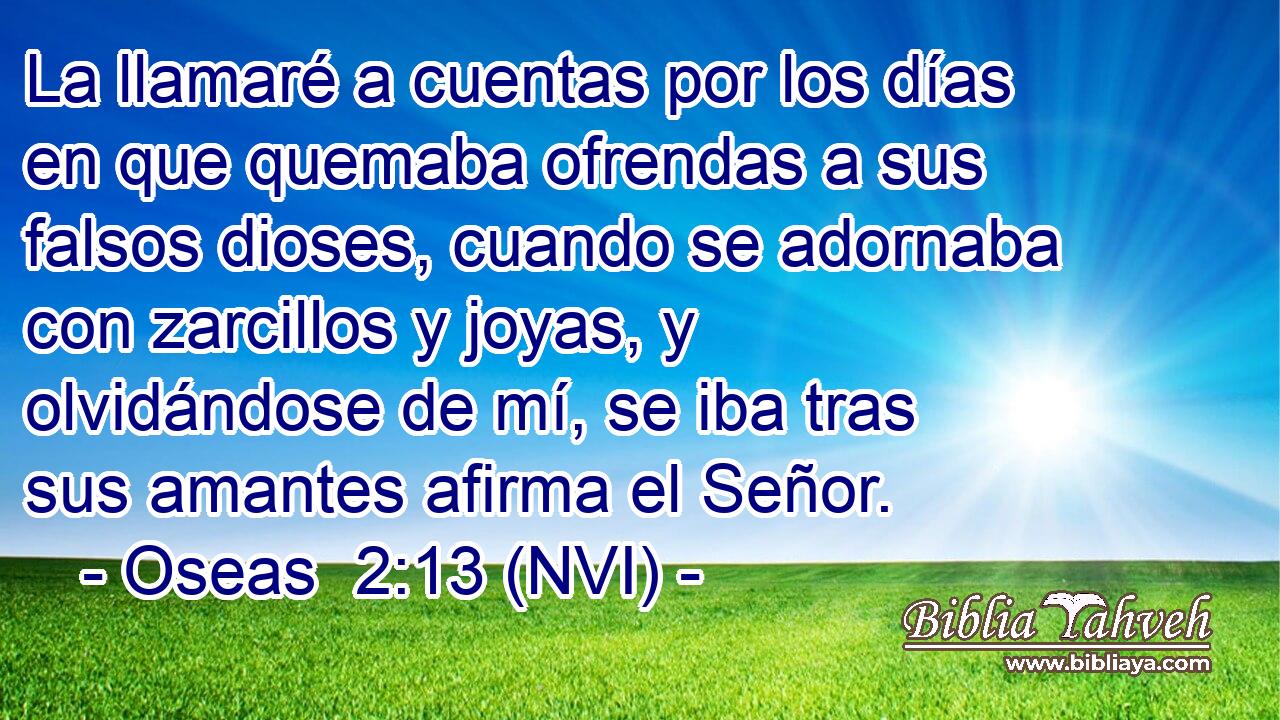  La llamaré a cuentas por los días en que quemaba ofrendas a sus falsos dioses, cuando se adornaba con zarcillos y joyas, y olvidándose de mí, se iba tras sus amantes afirma el Señor. 