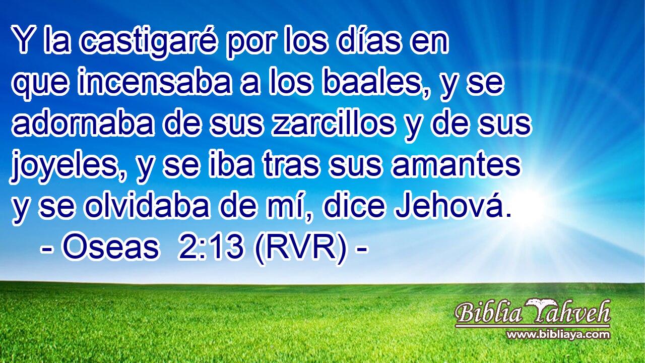 Y la castigaré por los días en que incensaba a los baales, y se adornaba de sus zarcillos y de sus joyeles, y se iba tras sus amantes y se olvidaba de mí, dice Jehová.