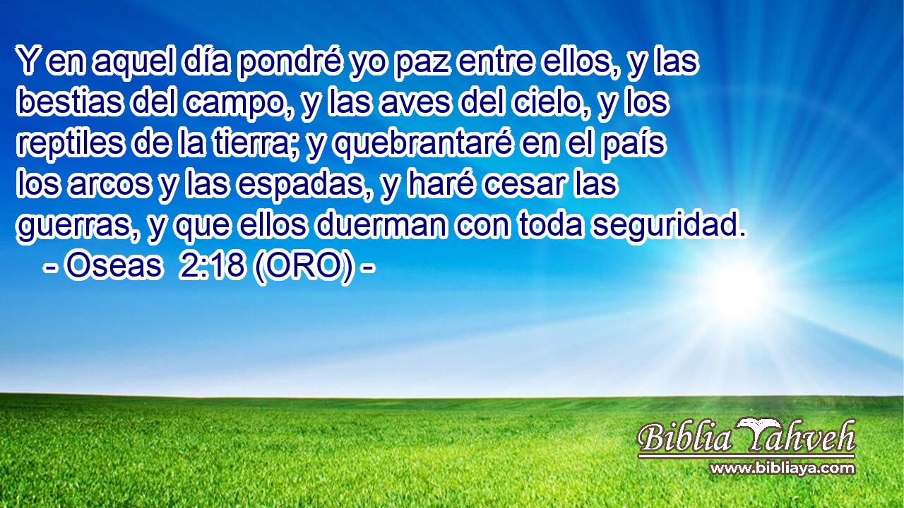  Y en aquel día pondré yo paz entre ellos, y las bestias del campo, y las aves del cielo, y los reptiles de la tierra; y quebrantaré en el país los arcos y las espadas, y haré cesar las guerras, y que ellos duerman con toda seguridad. 