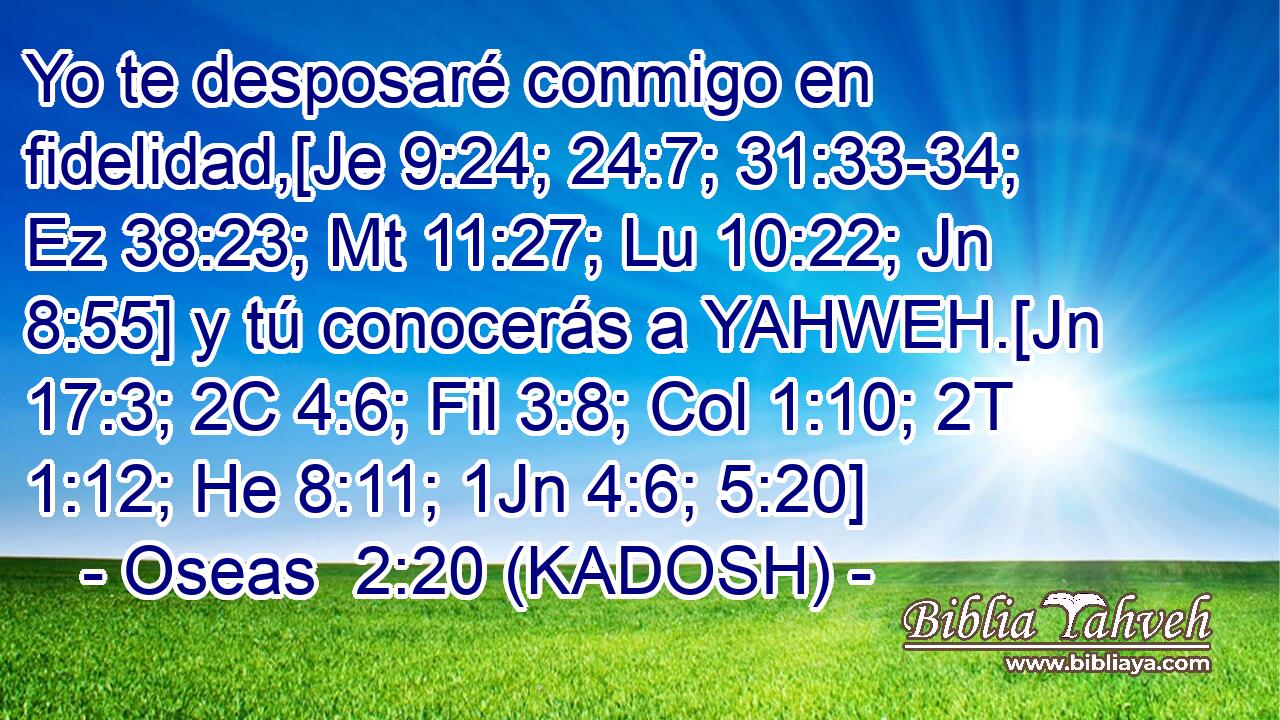  Yo te desposaré conmigo en fidelidad,[Je 9:24; 24:7; 31:33-34; Ez 38:23; Mt 11:27; Lu 10:22; Jn 8:55] y tú conocerás a YAHWEH.[Jn 17:3; 2C 4:6; Fil 3:8; Col 1:10; 2T 1:12; He 8:11; 1Jn 4:6; 5:20] 