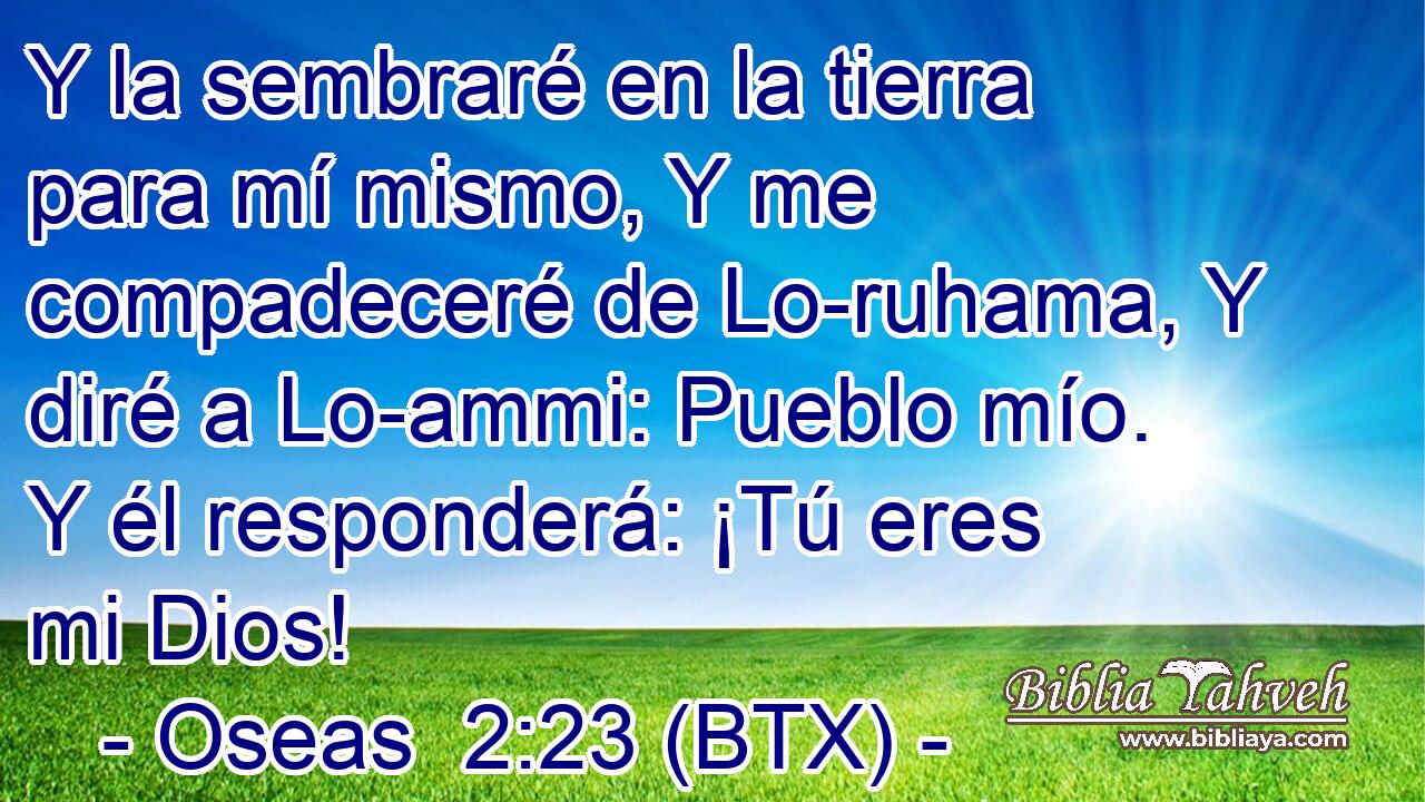 Y la sembraré en la tierra para mí mismo, Y me compadeceré de Lo-ruhama, Y diré a Lo-ammi: Pueblo mío. Y él responderá: ¡Tú eres mi Dios!