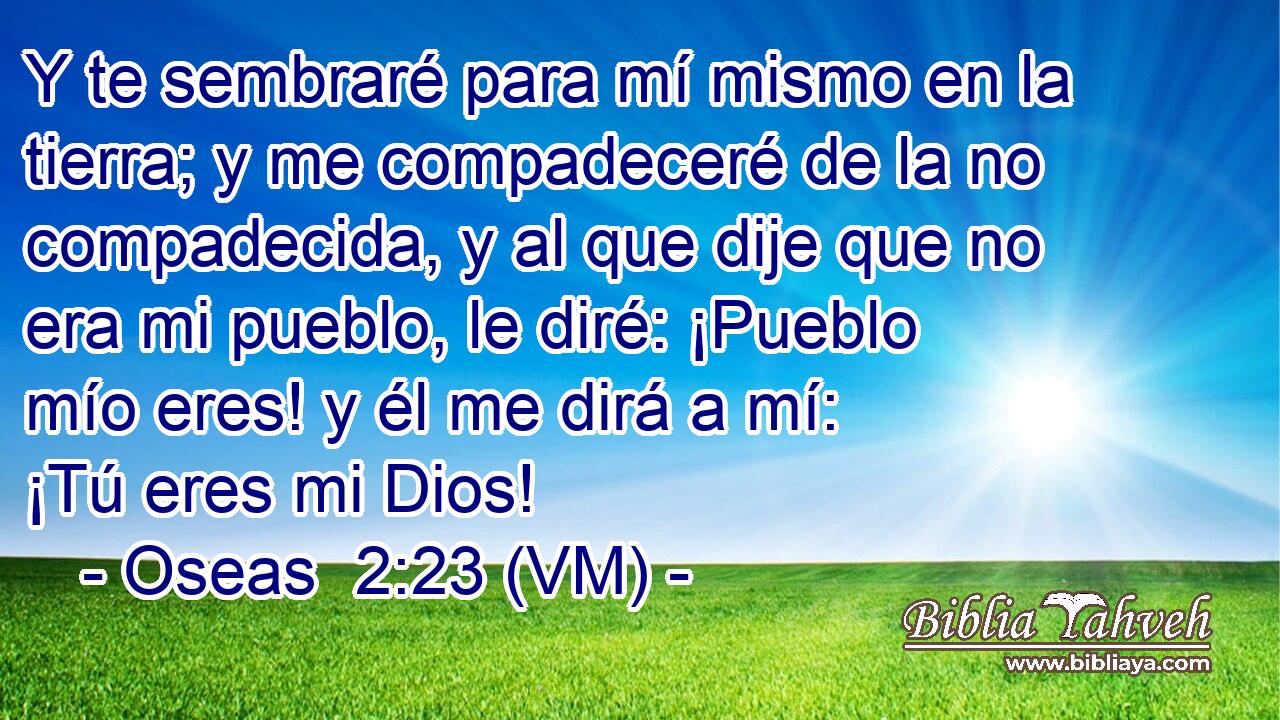  Y te sembraré para mí mismo en la tierra; y me compadeceré de la no compadecida, y al que dije que no era mi pueblo, le diré: ¡Pueblo mío eres! y él me dirá a mí: ¡Tú eres mi Dios! 