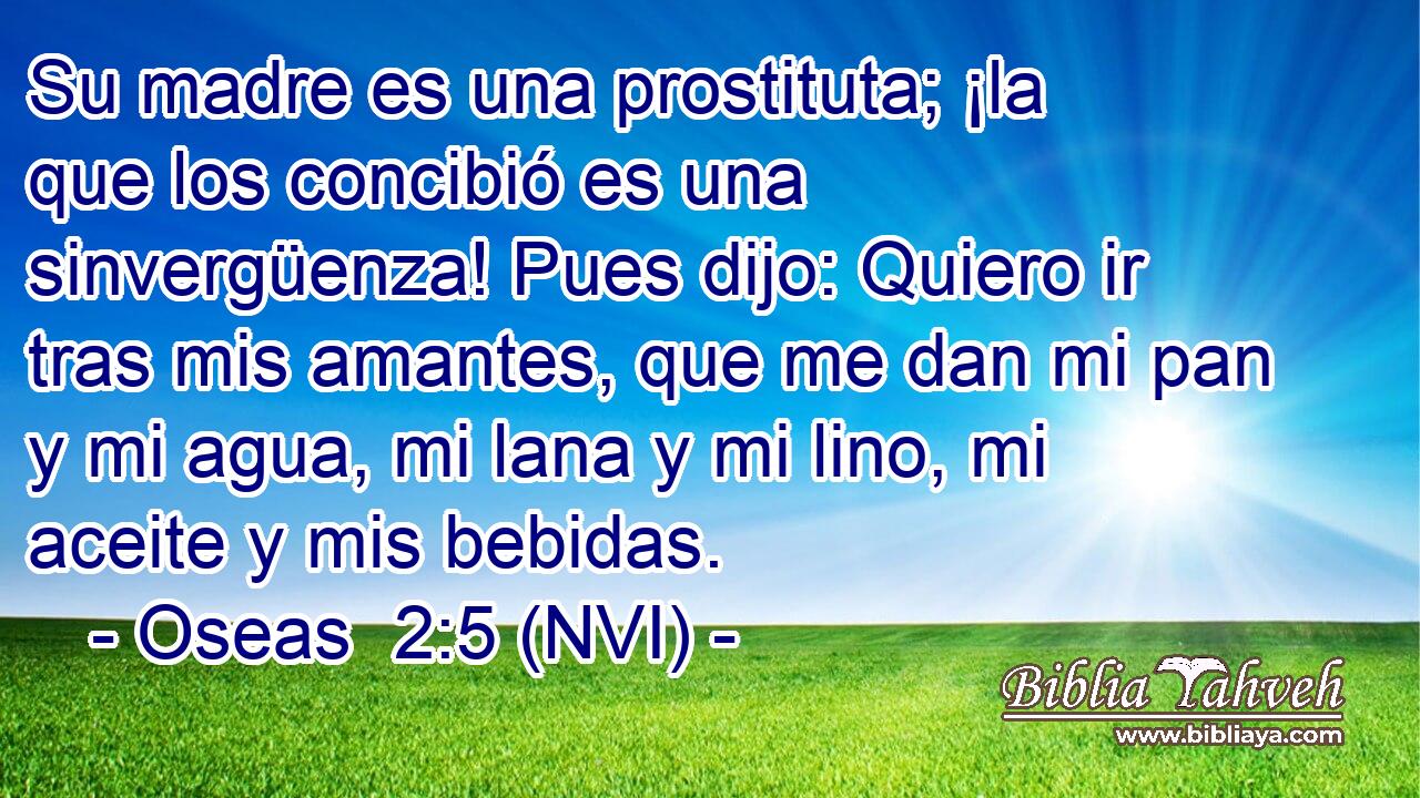  Su madre es una prostituta; ¡la que los concibió es una sinvergüenza! Pues dijo: Quiero ir tras mis amantes, que me dan mi pan y mi agua, mi lana y mi lino, mi aceite y mis bebidas. 