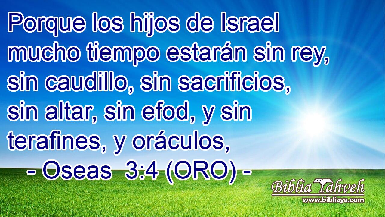  Porque los hijos de Israel mucho tiempo estarán sin rey, sin caudillo, sin sacrificios, sin altar, sin efod, y sin terafines, y oráculos, 
