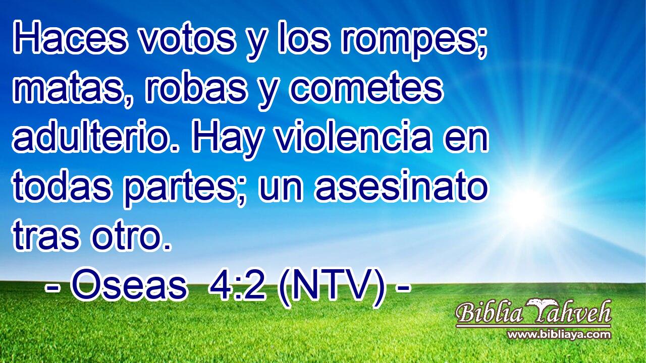 Haces votos y los rompes; matas, robas y cometes adulterio. Hay violencia en todas partes; un asesinato tras otro.