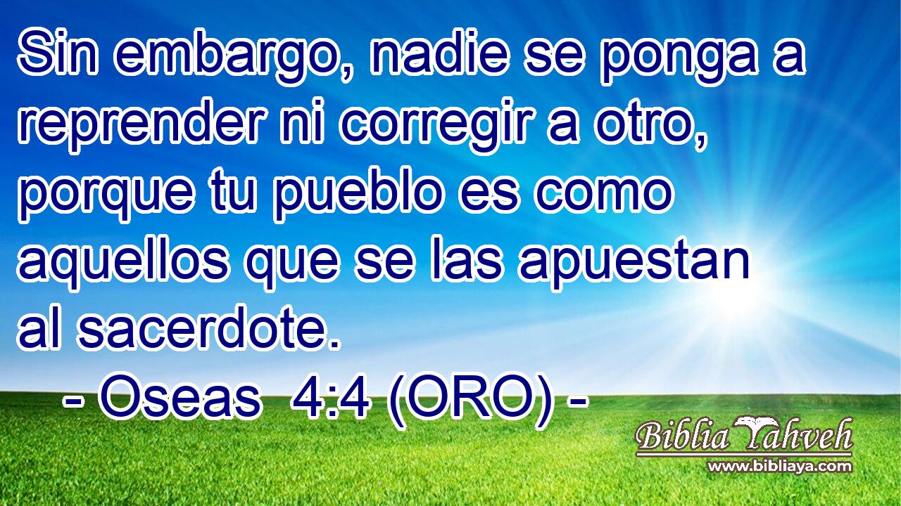  Sin embargo, nadie se ponga a reprender ni corregir a otro, porque tu pueblo es como aquellos que se las apuestan al sacerdote. 