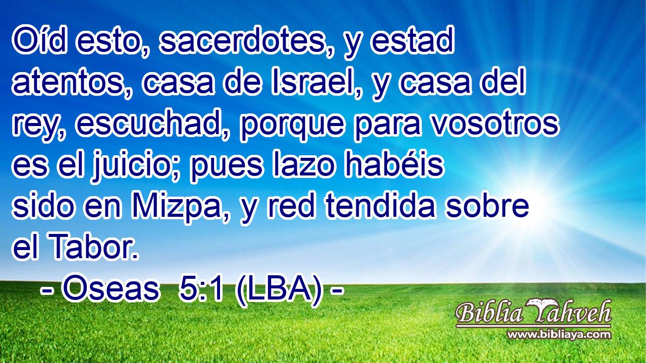 Oíd esto, sacerdotes, y estad atentos, casa de Israel, y casa del rey, escuchad, porque para vosotros es el juicio; pues lazo habéis sido en Mizpa, y red tendida sobre el Tabor.