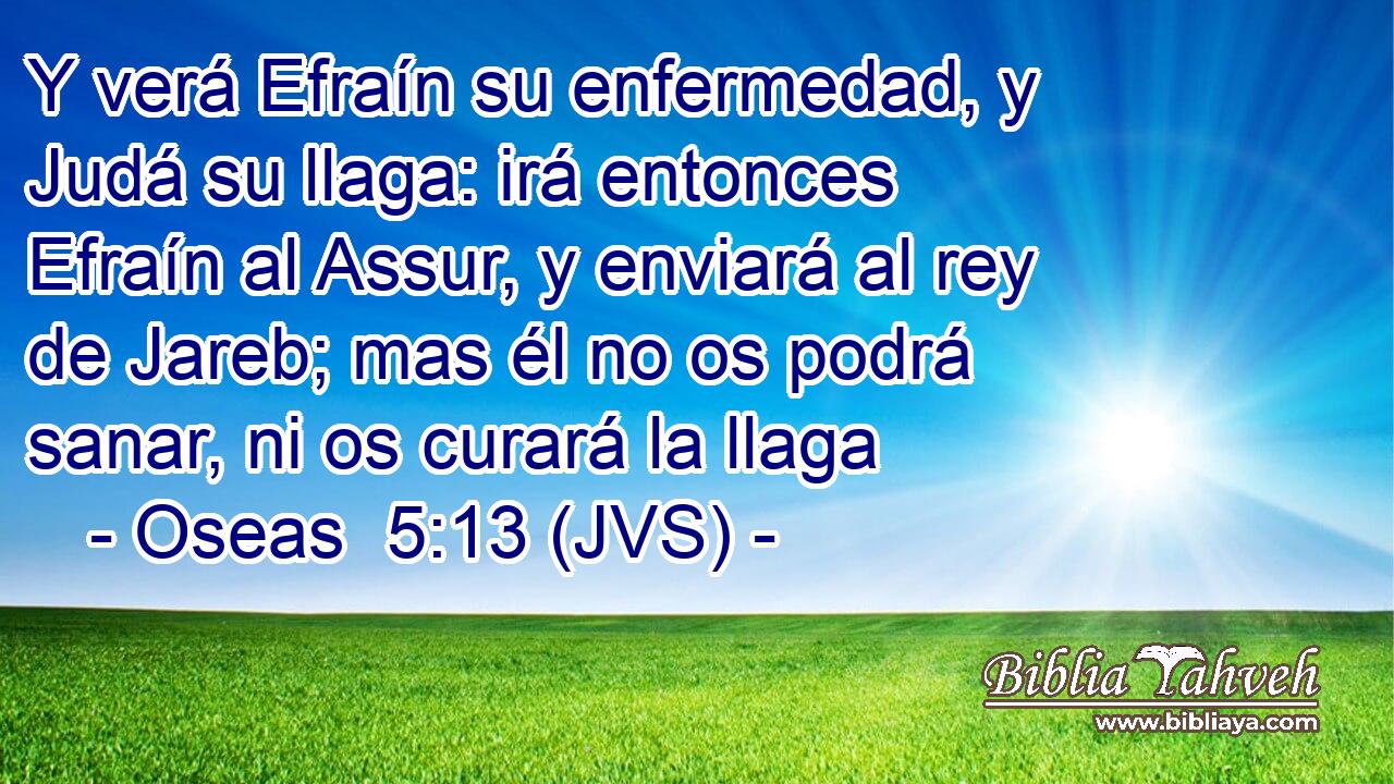 Y verá Efraín su enfermedad, y Judá su llaga: irá entonces Efraín al Assur, y enviará al rey de Jareb; mas él no os podrá sanar, ni os curará la llaga