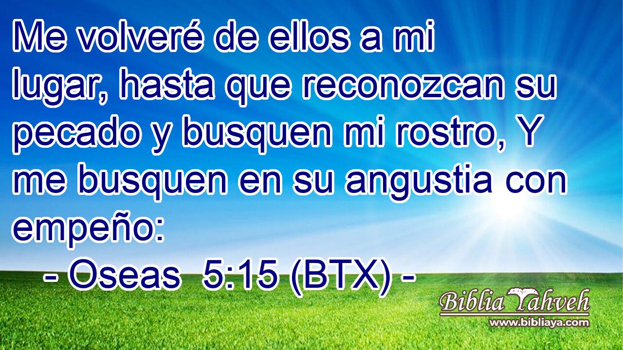 Me volveré de ellos a mi lugar, hasta que reconozcan su pecado y busquen mi rostro, Y me busquen en su angustia con empeño: