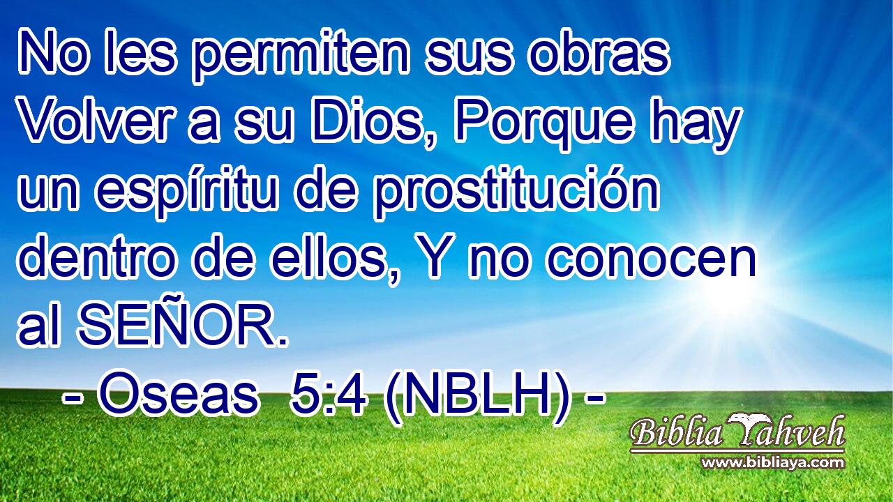 No les permiten sus obras Volver a su Dios, Porque hay un espíritu de prostitución dentro de ellos, Y no conocen al SEÑOR. 