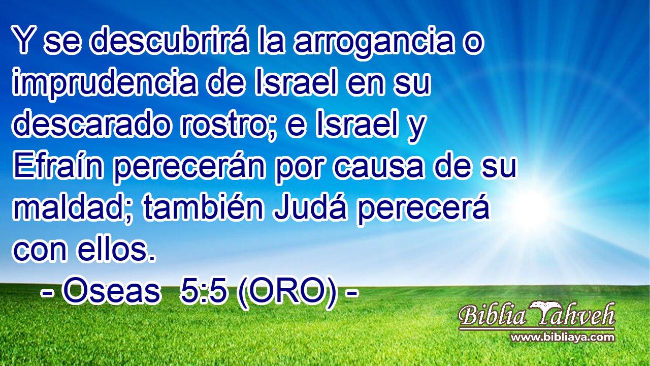  Y se descubrirá la arrogancia o imprudencia de Israel en su descarado rostro; e Israel y Efraín perecerán por causa de su maldad; también Judá perecerá con ellos. 