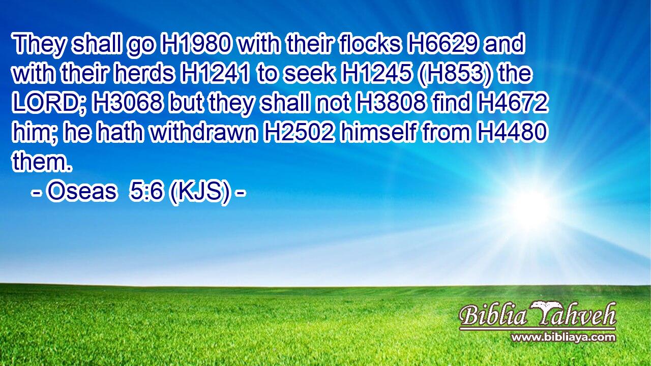 They shall go H1980 with their flocks H6629 and with their herds H1241 to seek H1245 (H853) the LORD; H3068 but they shall not H3808 find H4672 him; he hath withdrawn H2502 himself from H4480 them.