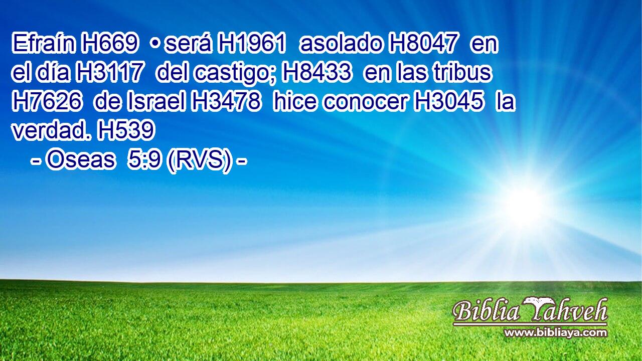 Efraín H669  • será H1961  asolado H8047  en el día H3117  del castigo; H8433  en las tribus H7626  de Israel H3478  hice conocer H3045  la verdad. H539  