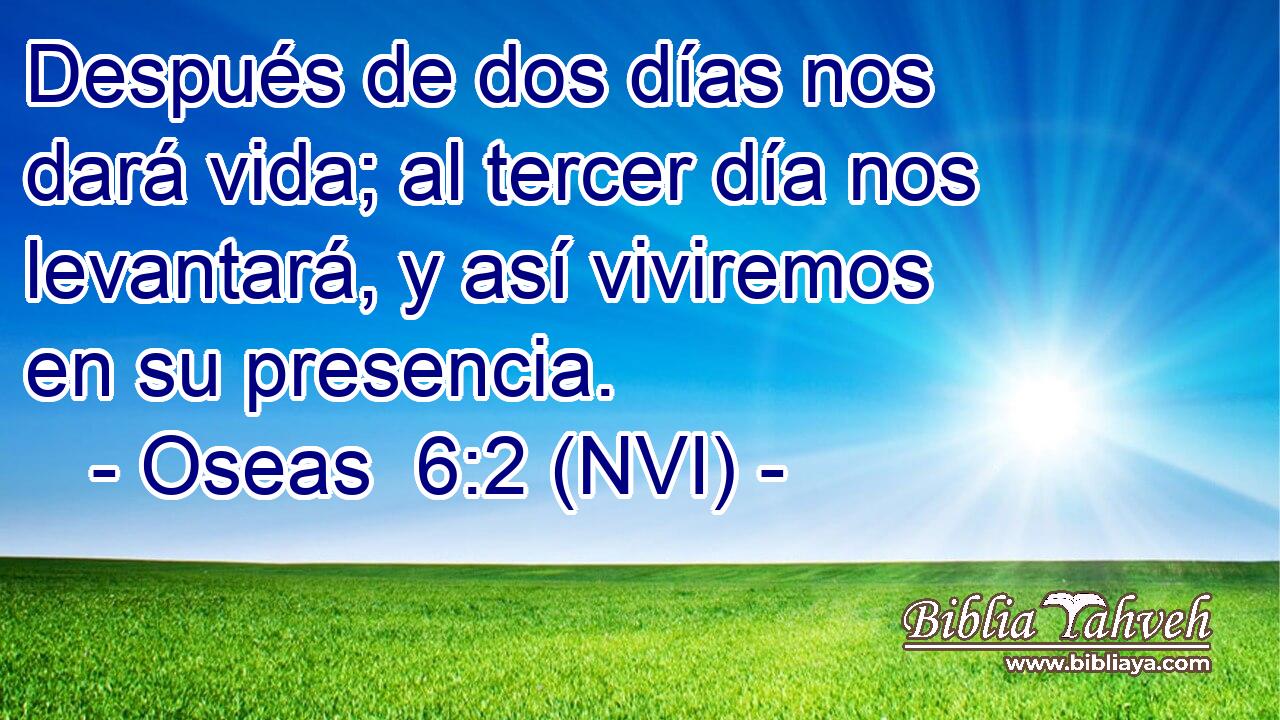  Después de dos días nos dará vida; al tercer día nos levantará, y así viviremos en su presencia. 