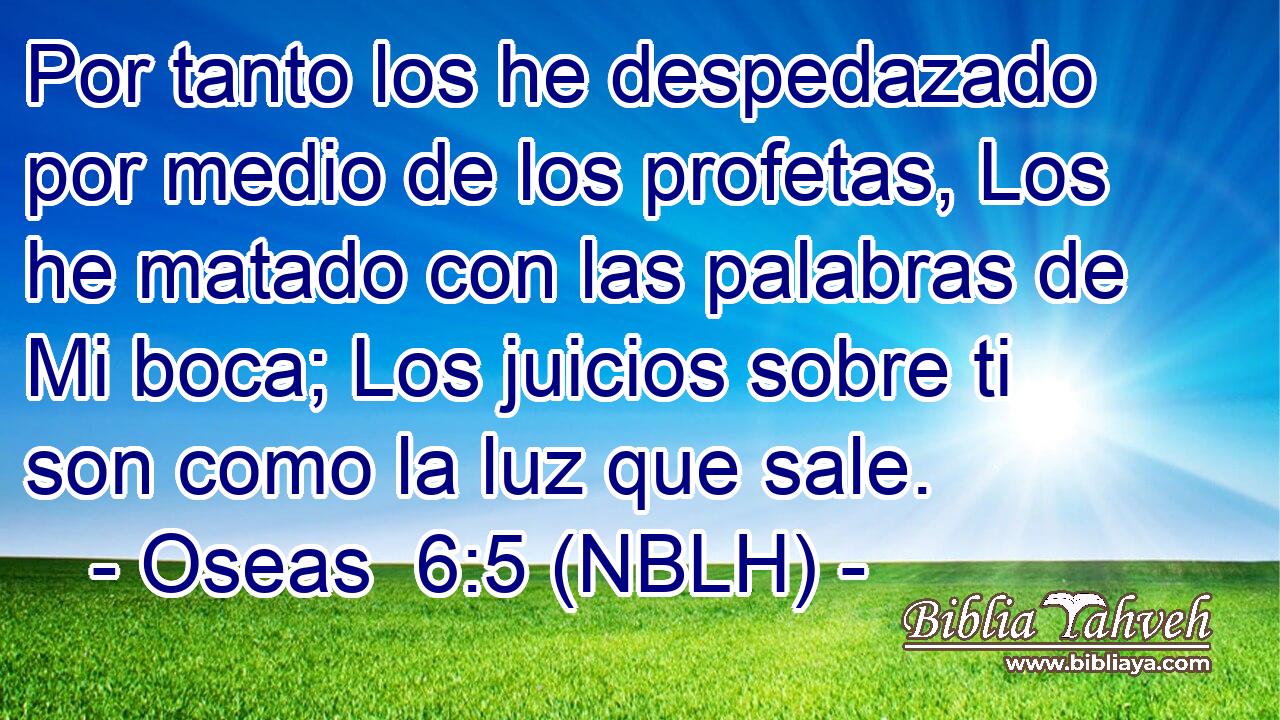  Por tanto los he despedazado por medio de los profetas, Los he matado con las palabras de Mi boca; Los juicios sobre ti son como la luz que sale. 